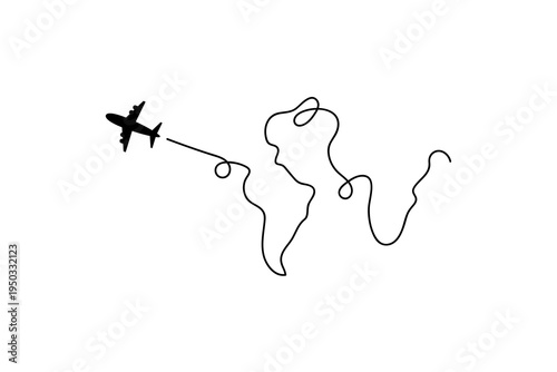 Airplane Flight Path World Map Travel Route Line Icon