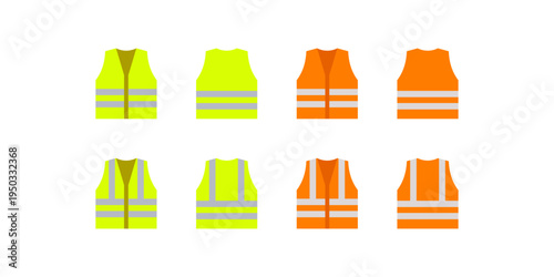 High Visibility Safety Vest Reflective Workwear Icon Set