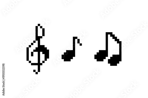 Pixel Art Music Notes and Treble Clef Icons Set