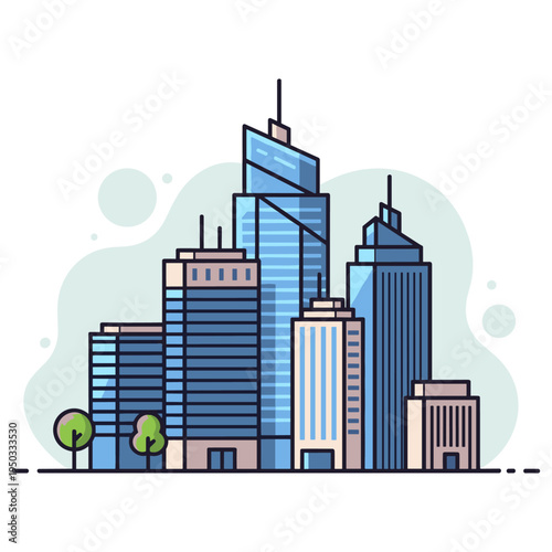 Modern city skyline with high rise buildings in urban area. non editable strokes