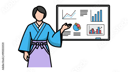 Businesswoman's Presentation: A focused businesswoman makes a dynamic presentation, conveying data through insightful charts and graphs. Perfect for business, data analysis, and visual communication.