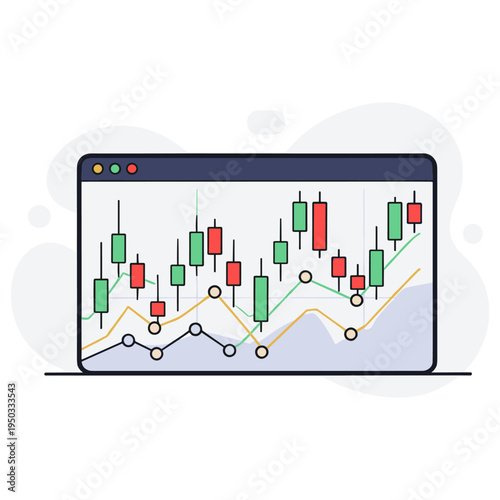 Market candlestick chart showing price trends on screen. non editable strokes