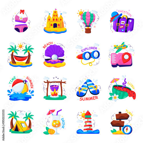 Set of Holidays and Travel Flat Illustrations