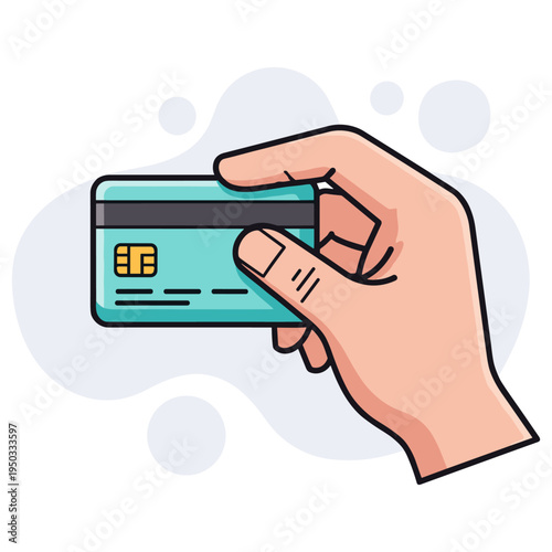 Hand holding credit card for payment in white background. non editable strokes