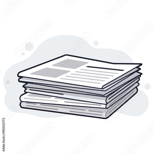 Newspaper stack resting on neutral abstract background. non editable strokes