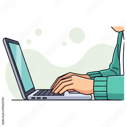 Person typing on laptop keyboard in isolated workspace environment. non editable strokes