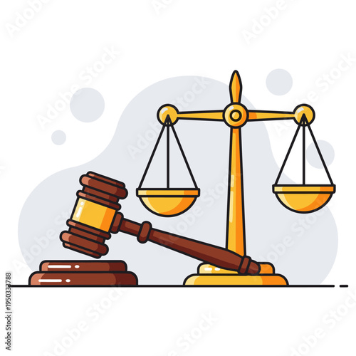 Gavel and scales symbolizing balance and justice. non editable strokes