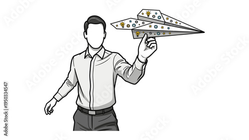 Innovation Takes Flight: A visionary individual launches a paper airplane, symbolizing innovation, fresh concepts, and a forward-thinking perspective.