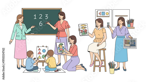 Education Unleashed: Capturing the vibrant learning environment within a modern classroom, filled with a diverse array of learners and educators.