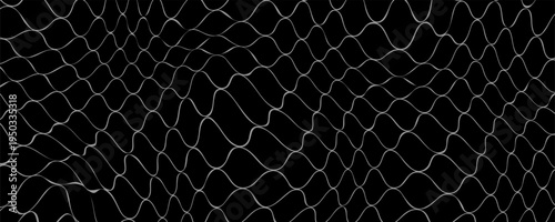 Fishing net seamless pattern. Soccer and football gates mesh. Fishnet texture. Basketball hoop and hockey net pattern. Sportswear texture. Chain link fence. Vector illustration on black background.