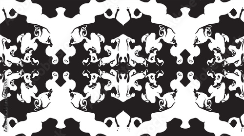 Symmetrical inkblot, seamless pattern vector illustration. Organic repetition of Rorschach test shapes, psychological art vector illustration.