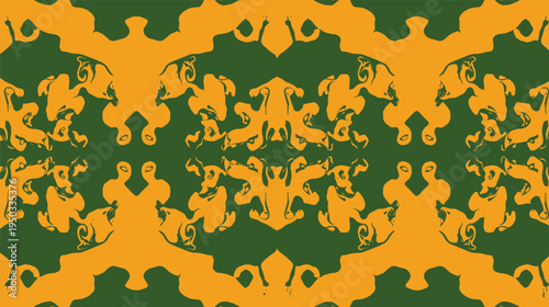 Symmetrical inkblot, seamless pattern vector illustration. Organic repetition of Rorschach test shapes, psychological art vector illustration.