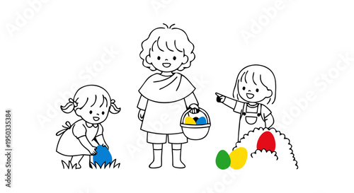 Easter egg hunt with excited kids, celebrating spring with colorful eggs and joyous fun