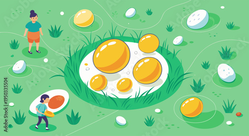 Easter egg hunt for kids with a playful twist a vibrant illustration of a grassy field filled with eggs and happy children