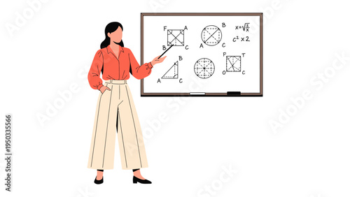 Teacher's Guide: A focused educator, pointer in hand, guides the class through intricate geometry principles. 