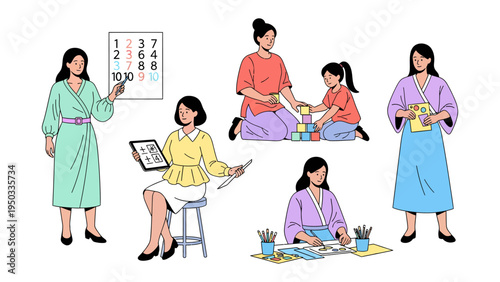 Educator's World: A collection of educators in various settings and activities, engaging children and demonstrating their dedication to the profession.