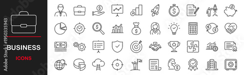 Business web icons set. Business and finance - simple thin line icons collection. Containing money, management, team, finance, business people, teamwork, graphic and more. Simple web icons set