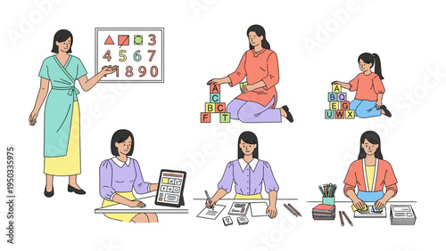 Educational Montage of a Teacher: a teacher's dedicated life, this image encapsulates various teaching and learning moments