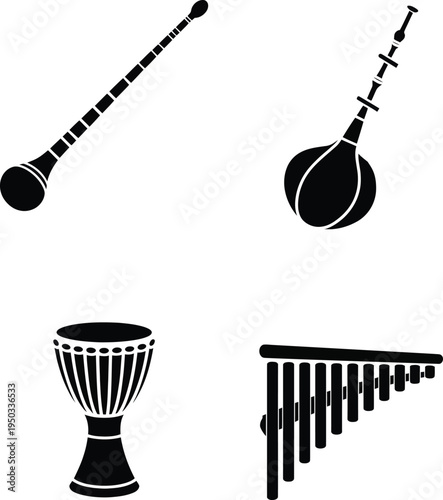Black and white indian musical instruments indian instruments