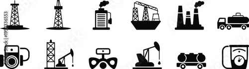 Black and white industrial oil rig drilling