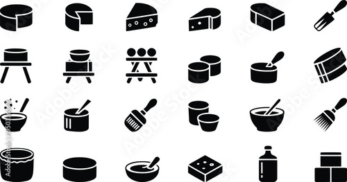Black and white kitchen food utensils icons set on white background