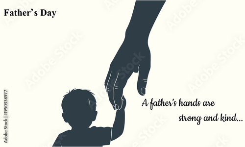A fathers hand holding a childs hand on fathers day with a silhouette design