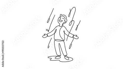 Person Standing in Rain Smiling Continuous Single Line Minimalist Finding Joy in Pain Line Art Illustration