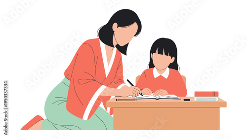 Tutoring Moment: An instructor guides a young student through lessons, creating a supportive learning environment, a moment of educational collaboration.