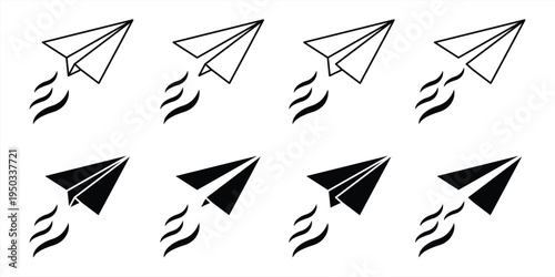Paper airplane icon set. Send mail. Linear handmade origami airplane. Vector illustration