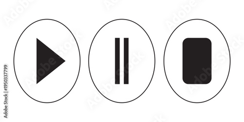 Play and pause buttons - vector icon illustration design. Video Audio Player. Player Button set icon symbol – vector. Play and pause vector button black icons isolated on transparent . EPS 10 .