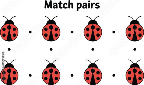 Cute ladybug matching pairs game for children, fun educational activity to develop logic, memory, and observation skills.