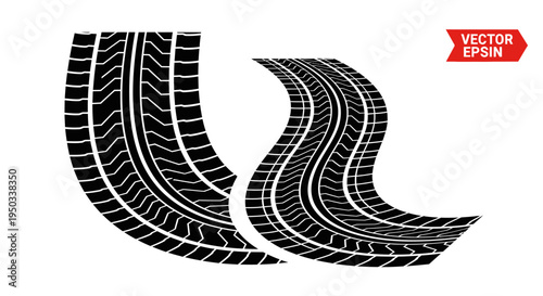 Black Tire Tracks on White Background: Abstract Vector Art of Tread Patterns