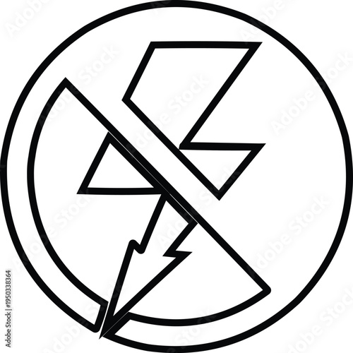 The image features a black and white symbol enclosed within a circle, designed to convey a clear message about electrical safety or prohibition.
