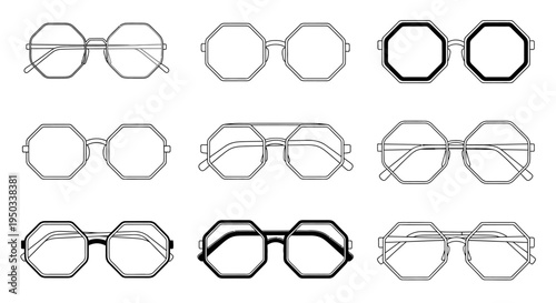 Collection of Vintage Octagonal Eyeglasses, Retro Fashion Accessories, Optical Frames