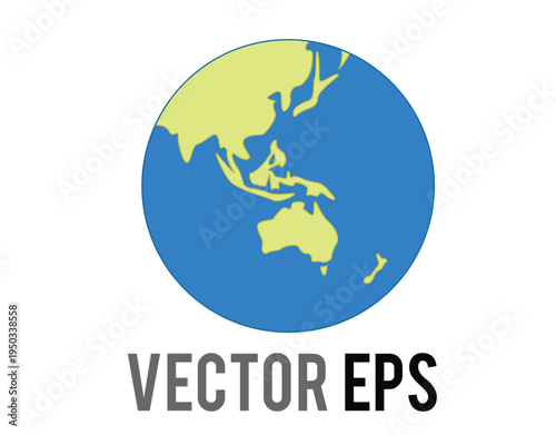 Stylized map of the Earth flat icon showing Australia, Asia, and Oceania on a blue background