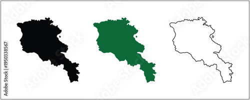 Armenia Map Silhouette Black Outline and Green Satellite Style