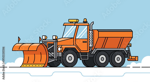 Orange Snow Plow Truck Clearing Snow on a Winter Day