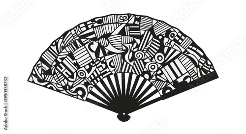 Abstract Black and White Fan Pattern - Artistic Geometric Design