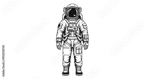 Astronaut in Space Suit, Futuristic, Sci-Fi, Cosmic Explorer, Black and White