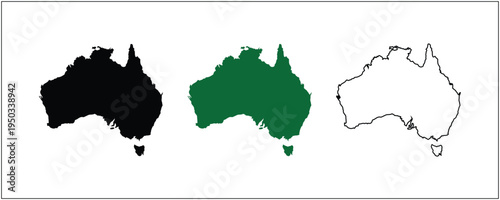 Australia Map Silhouette Black Outline and Green Satellite Style