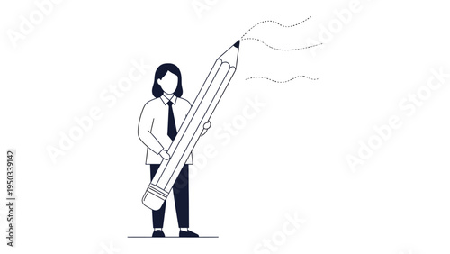 Creative Conceptualization: A person holds a giant pencil and appears to be drawing, illustrating creativity and the power of ideas. A visual metaphor of innovation and artistic expression.