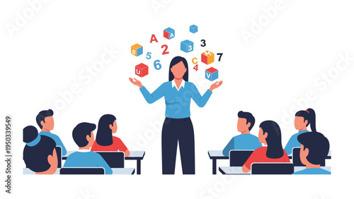 Education Enlightenment: A dedicated educator, surrounded by attentive students, conducts an engaging lesson, showcasing the harmonious exchange of knowledge and enthusiasm.