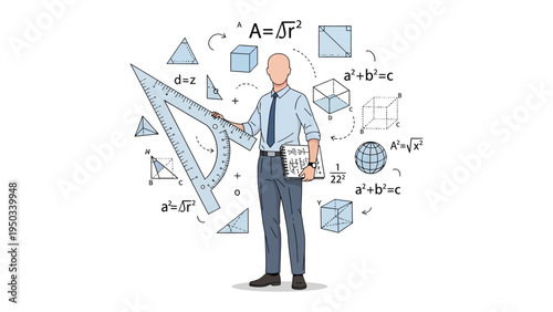 Master of Mathematics: A distinguished mathematics instructor, surrounded by geometric diagrams and mathematical formulas, passionately guides the minds of learners.