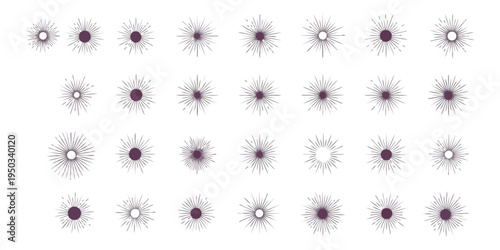 Abstract starburst patterns arrayed on black background design element