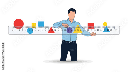 Precision in Perspective: A thoughtful individual focuses intently, skillfully measuring various shapes with a ruler, representing precision in thought and the significance of measurement.