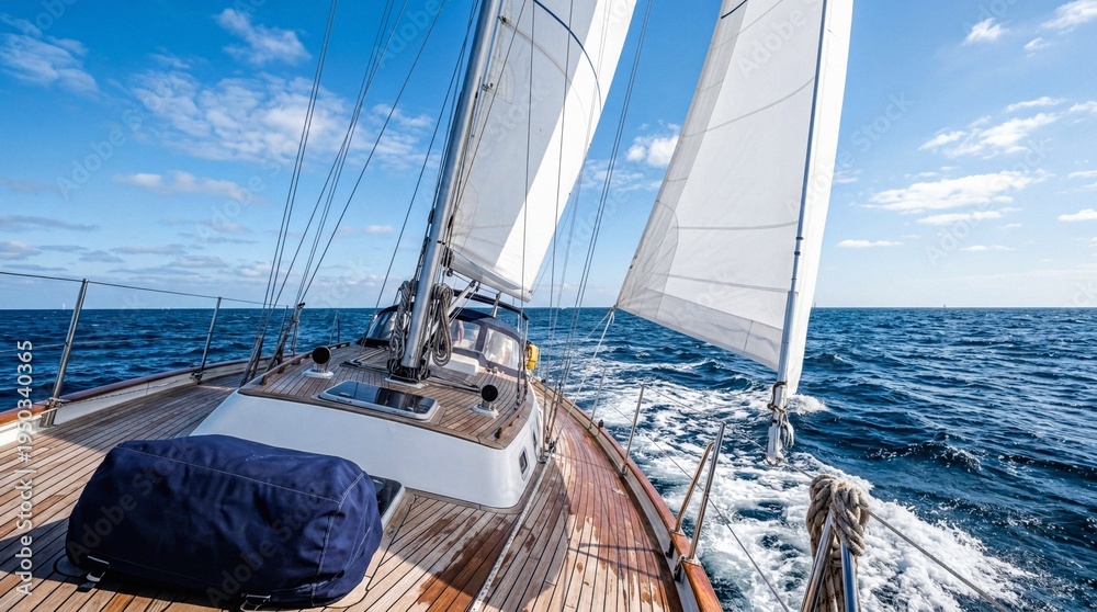 Obraz premium Sailing Yacht Cruising on the Open Ocean Under Blue Sky