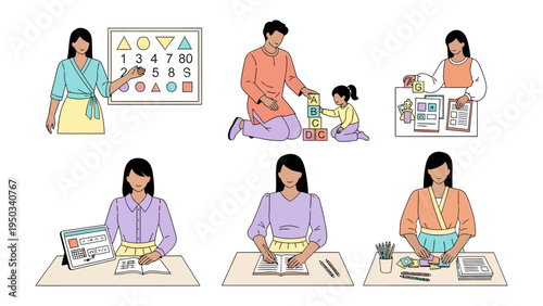 Daily Life in Daycare: Everyday scenes in a vibrant daycare setting. Teachers and children engage in activities, fostering growth, education and joy.