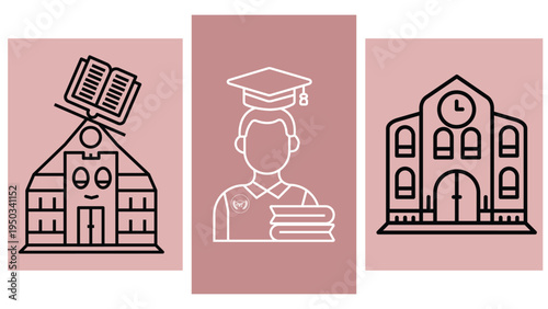 College university academic campus building design for education and knowledge concept illustration