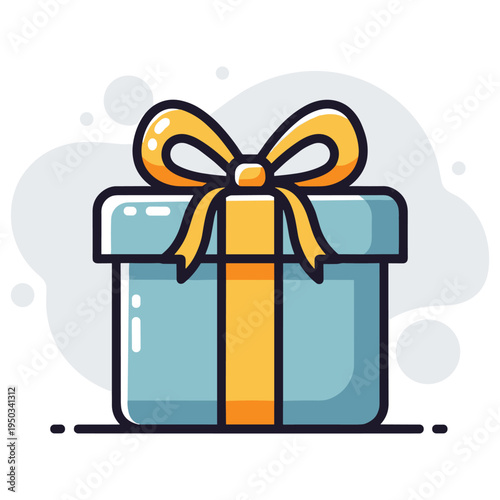 Wrapped gift box with bow placed on abstract background. non editable strokes