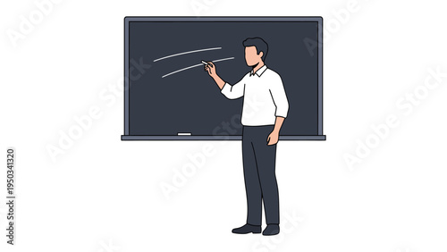 Teaching with Chalk: A focused instructor elegantly draws lines on a chalkboard, representing knowledge and expertise. The illustration's clean style underscores the power of teaching.